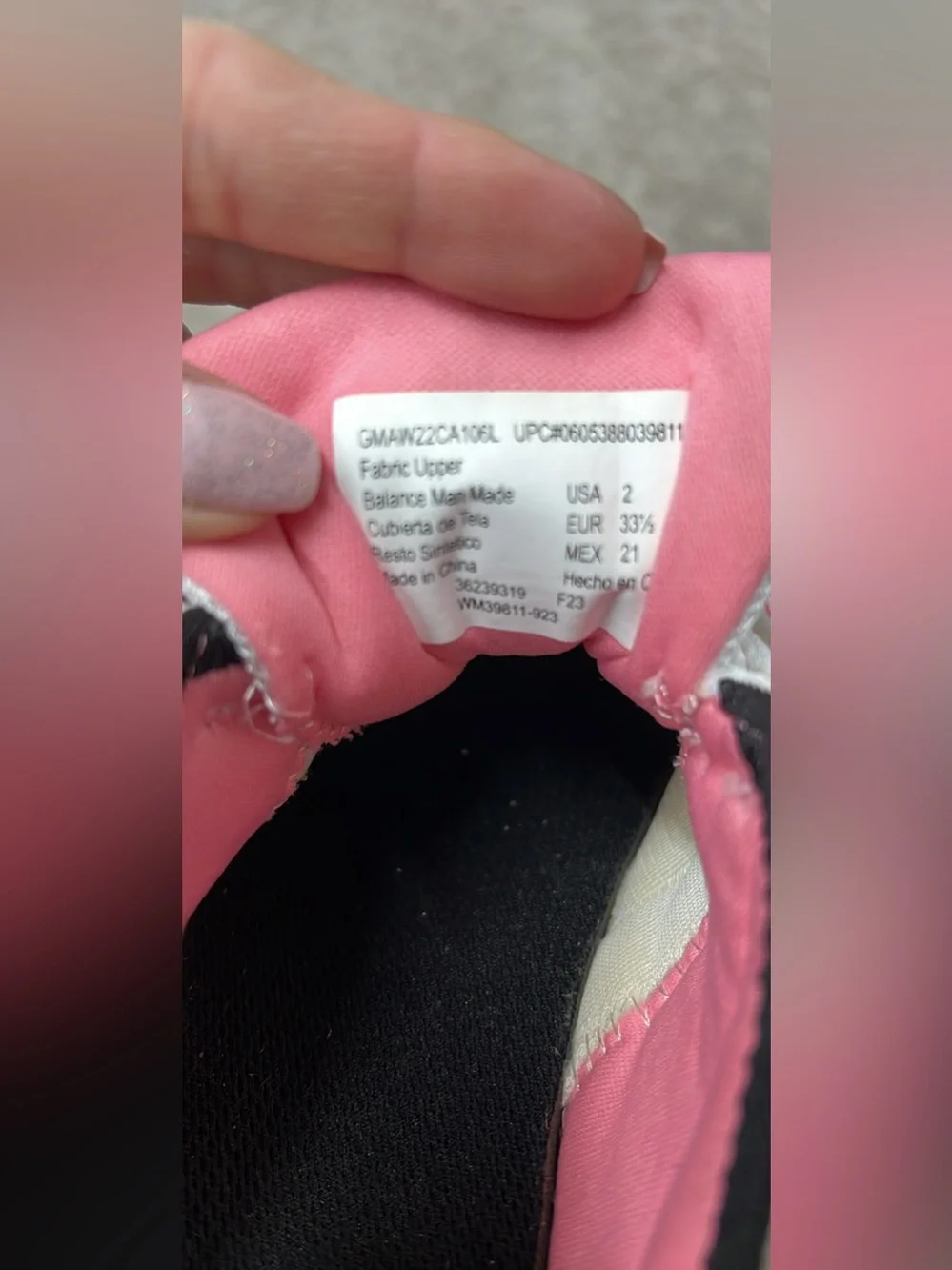 Girls Running Shoes White/Pink size 2